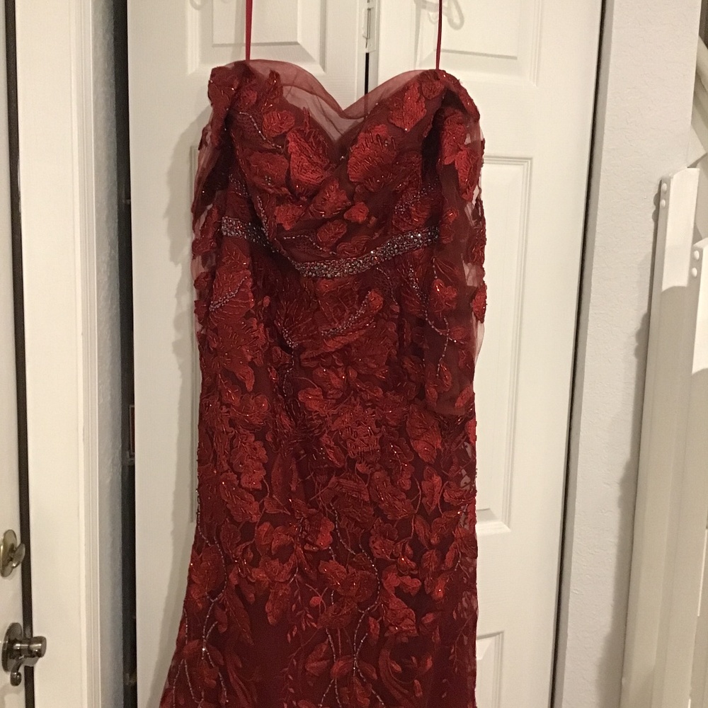 Gown Ruby red long with midline sleeves size 16